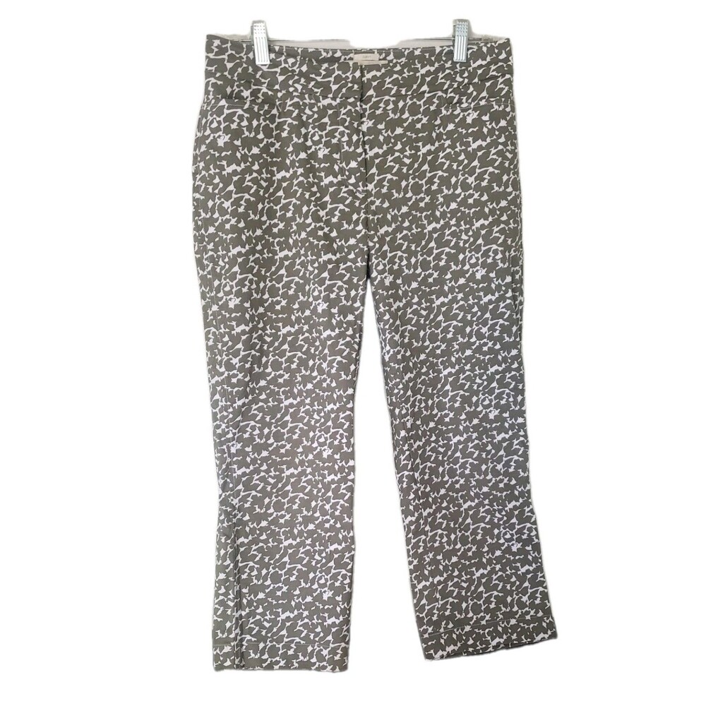 Talbots Womens White & Grey Leaf Pattern Crop Ankle Pants Curvy Fit Size 6
